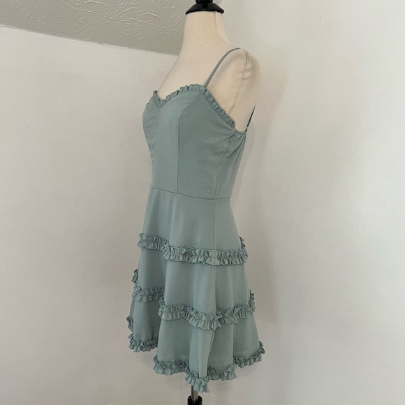 Altard State Sage Green Ruffle Trim Mini Dress - Picture 2 of 6